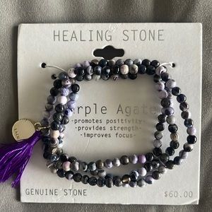 NWT Genuine Purple Agate Healing Stone Multi-strand Beaded Bracelet with Tassel